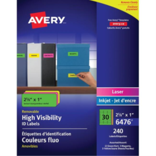6476 I.D. LABELS, 2 5/8" X 1", RECTANGULAR, REMOVABLE,  8 SH