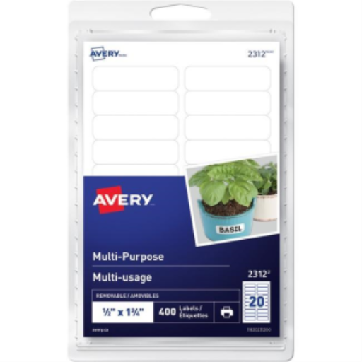 Avery® Multi-Purpose Removable Labels for laser or inkjet printers, ½" x 1¾"  Removable Matte White Paper / White / Removable