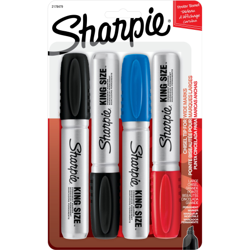Marqueurs permanents Sharpie King Size, pointe biseautée, assortis, paquet de 4
