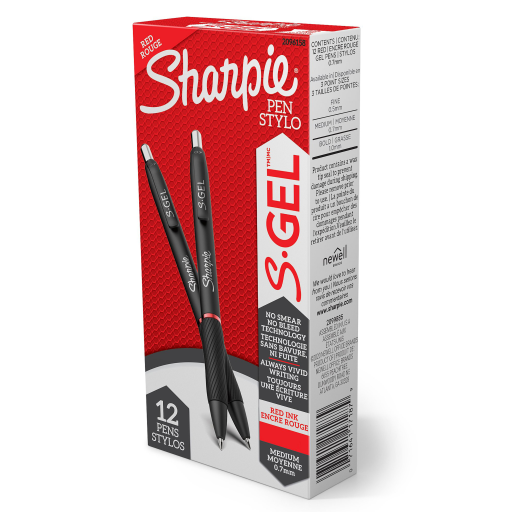 Sharpie S-Gel, Stylo gel, Pointe moyenne (0,7 mm), Encre gel rouge, 1 unité