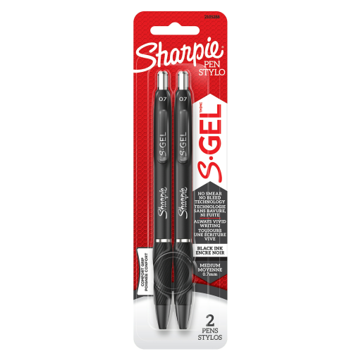 Sharpie S-Gel, Stylo Gel, Pointe Moyenne (0,7 mm), Stylo Gel Encre Noire, Lot de 2