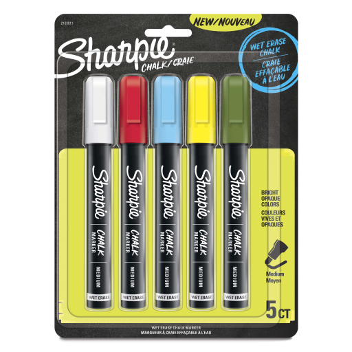 Marqueurs craie Sharpie, marqueurs effaçables à l'eau, couleurs assorties, paquet de 5