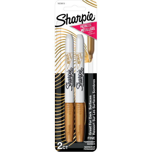 Marqueurs permanents métalliques Sharpie, pointe fine, or, 2 unités