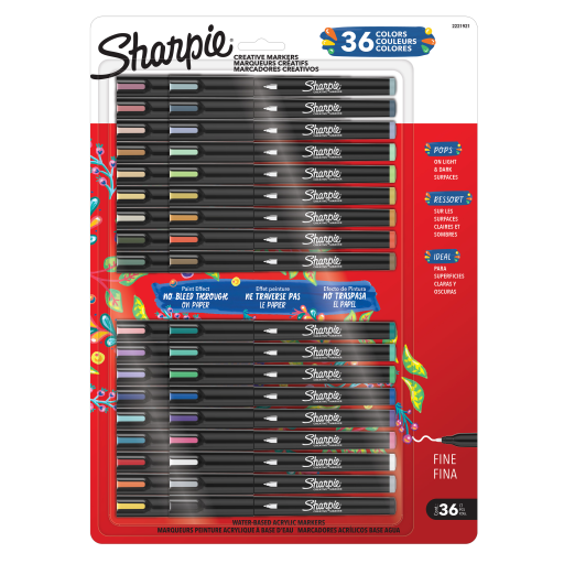 Lot de marqueurs créatifs Sharpie, marqueurs de peinture acrylique à base d'eau, pointe fine, assortis, 36 unités