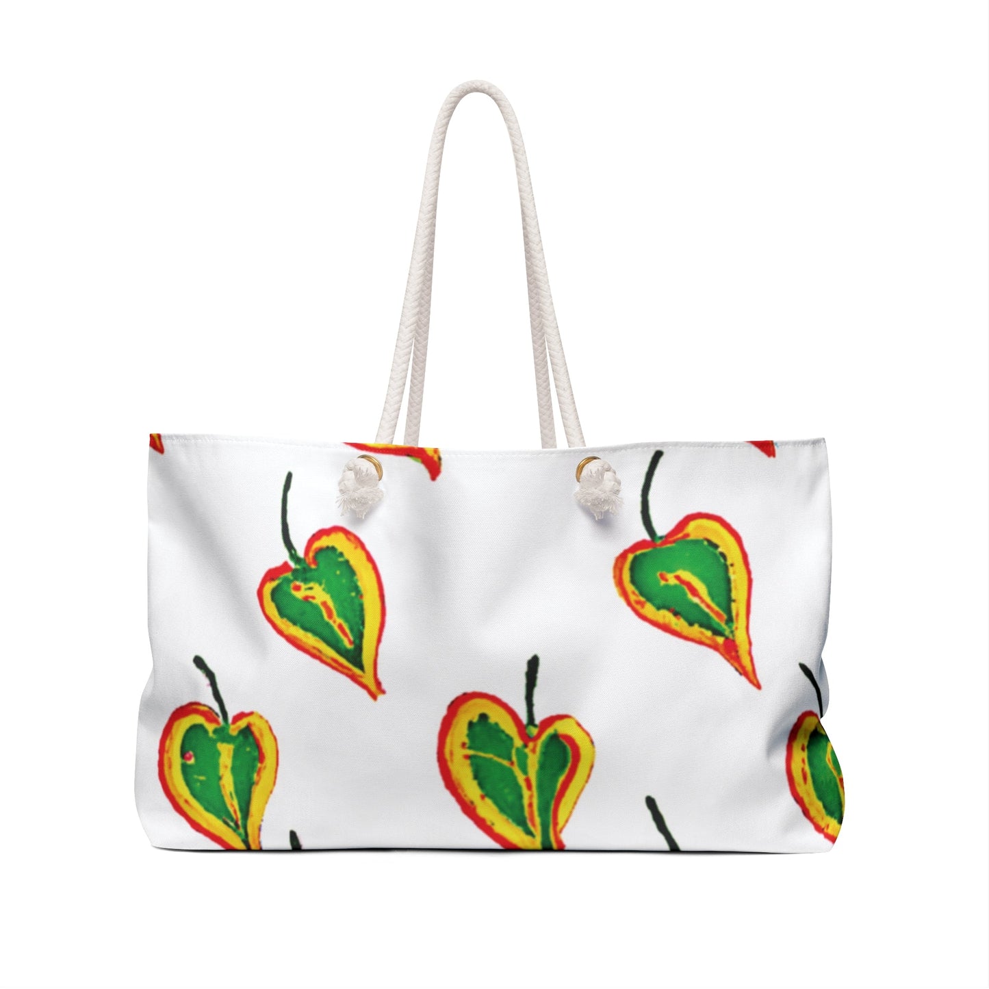 Green Heart Leaf Weekender Bag | Hand-Painted Botanical Pattern