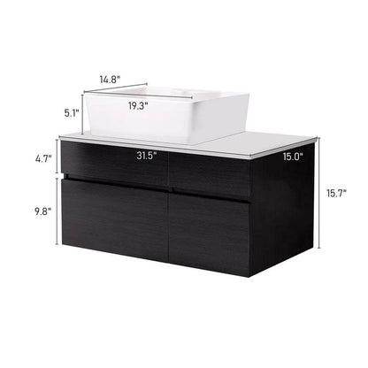Meuble-lavabo mural simple de 31,5 pouces avec dessus en pierre reconstituée