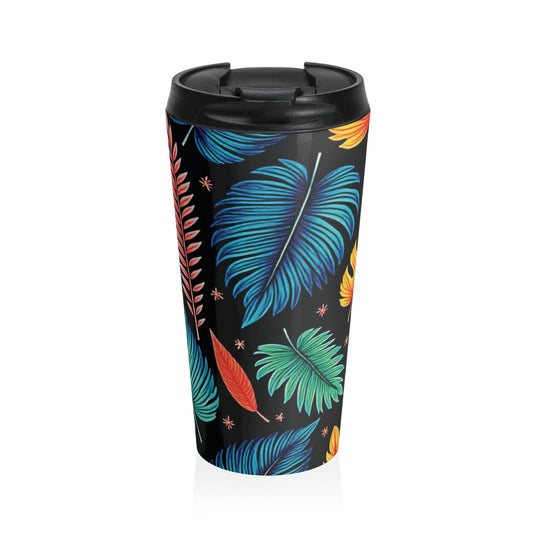 Mug de voyage en acier inoxydable motif feuilles tropicales