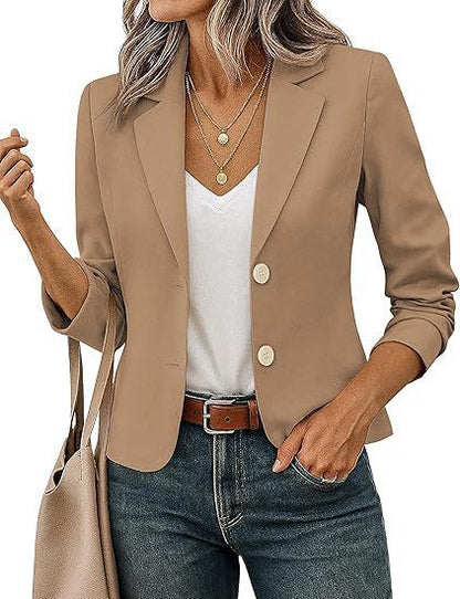 Women’s Solid Color Long Sleeve Blazer Cardigan – Casual Slim-Fit Suit Jacket