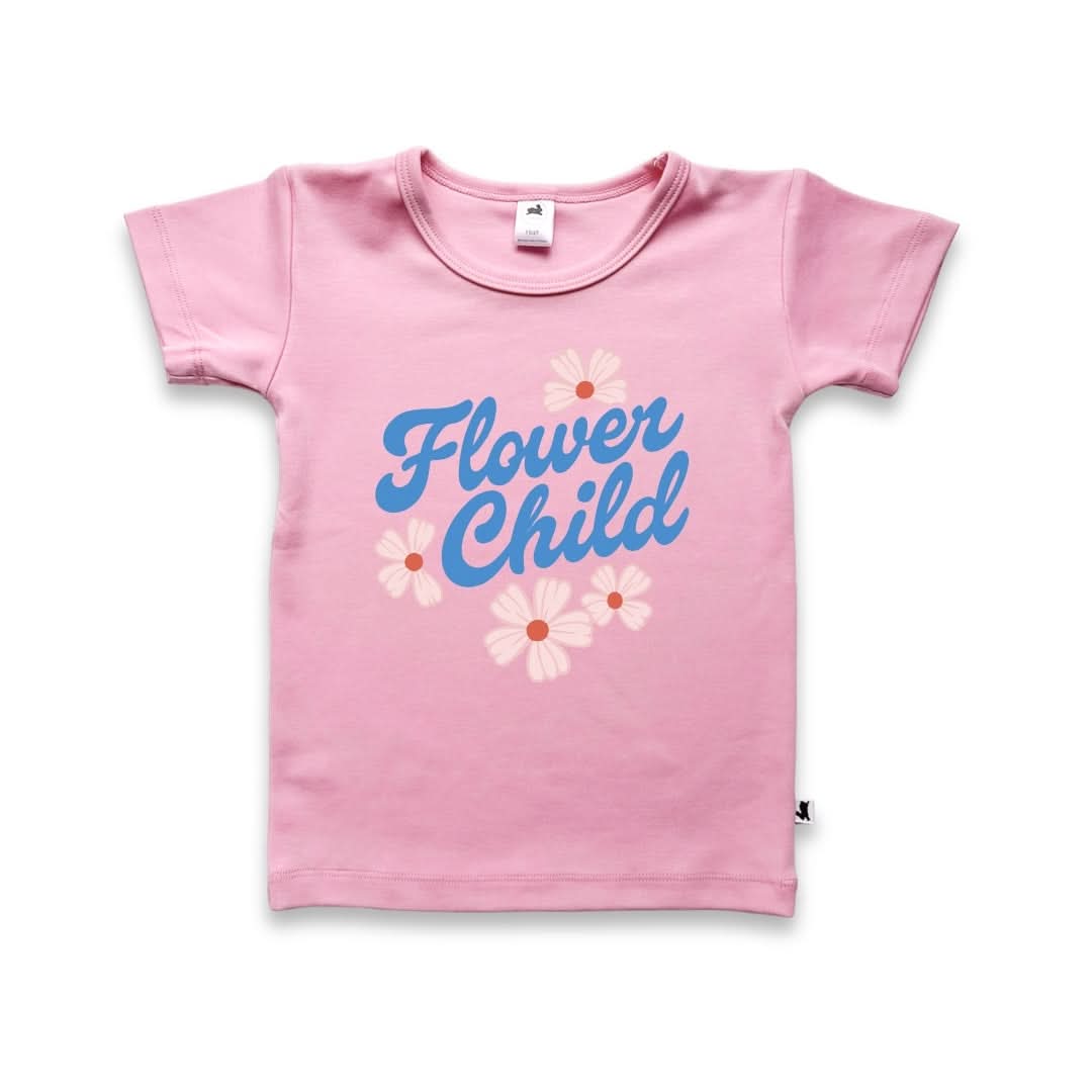 Baby/Kids' Bamboo Graphic T-Shirt | "Flower Child" On Taffy Pink
