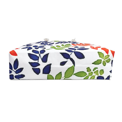Colorful Leaf Pattern Weekender Bag | Navy Red Green Leaves, Large Tote Bag