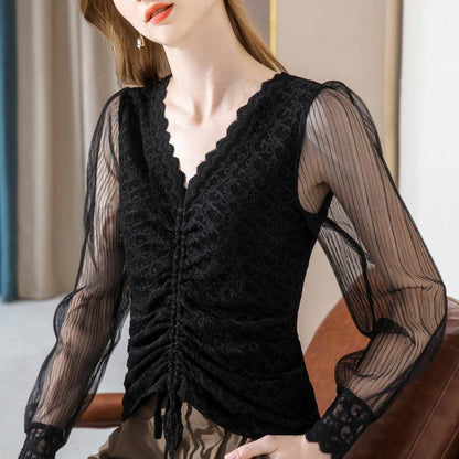 Summer Women Temperament  Work Office lace blouse top