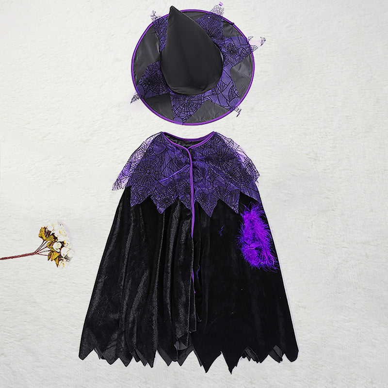 Kids Halloween Witch Costume – Girls Magical Princess Dress with Witch Style