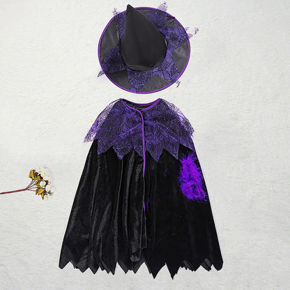 Kids Halloween Witch Costume – Girls Magical Princess Dress with Witch Style