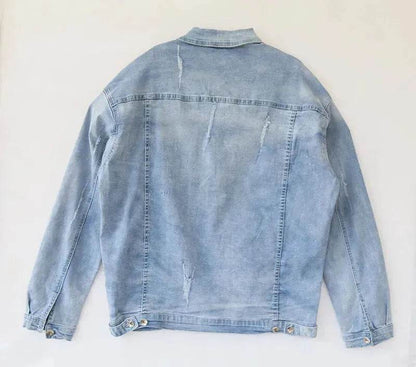 Casual Light Blue Cotton Denim Jacket for Men