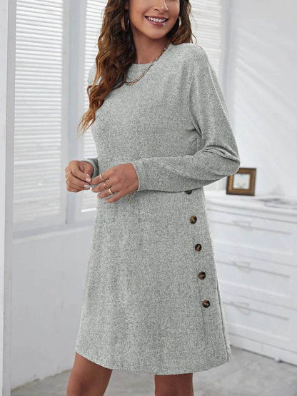 Long-sleeved Round-neck Straight Dress Fashion Casual Loose Solid Color Dress For Women Fall Spring Clothing