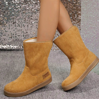 Bottes de neige pour femmes hiver chaud antidérapantes plates mi-mollet en velours et coton épais