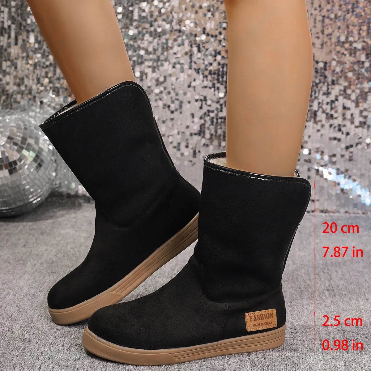 Bottes de neige pour femmes hiver chaud antidérapantes plates mi-mollet en velours et coton épais