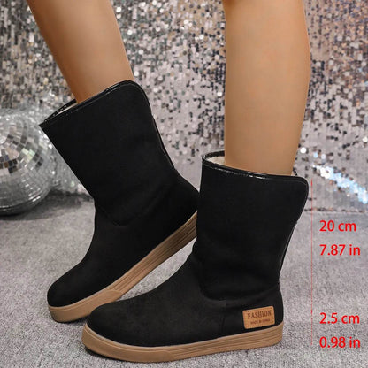 Bottes de neige pour femmes hiver chaud antidérapantes plates mi-mollet en velours et coton épais
