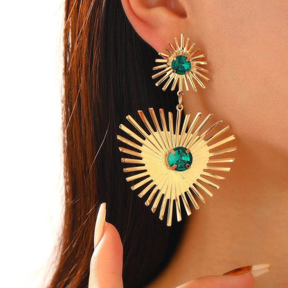Bohemian Sunflower Heart-shaped Earrings Rhinestone Exaggerated Chandelier earring