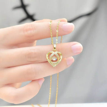 Fashion Dancing Love Necklace With Rhinestones Personality Creative Clavicle Chain Heart-shaped Necklace For Valentine's Day Gift