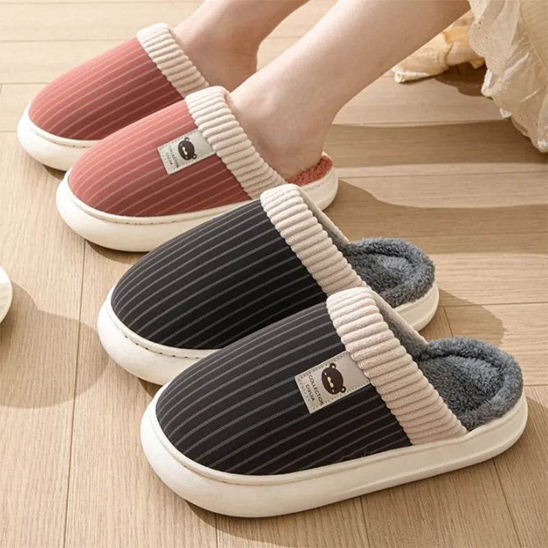 Striped Slippers – Non-Slip Warm Wear-Resistant Footwear