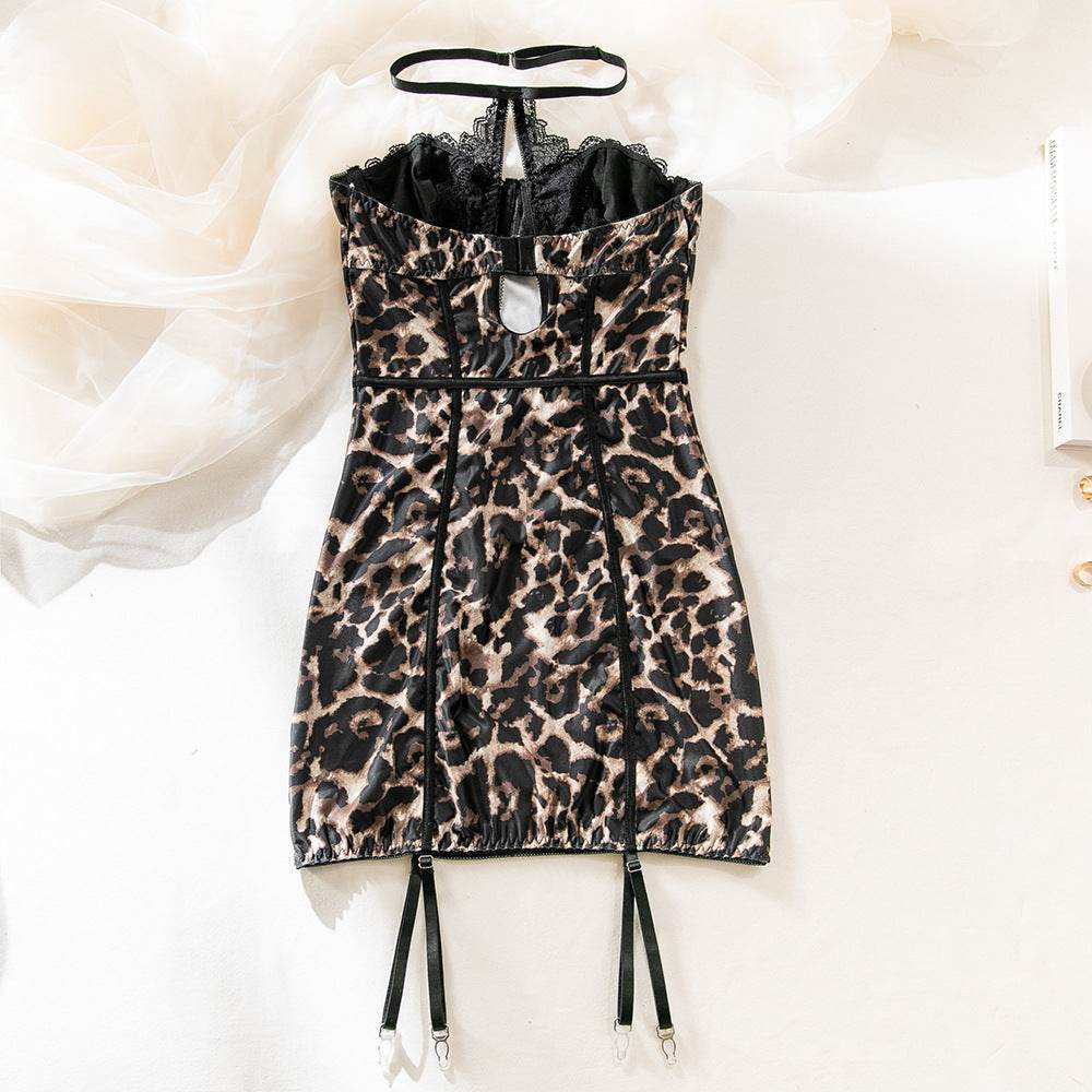 Strapless Corset Mini dress Leopard Lace mesh A-line Tube short dress for club and party