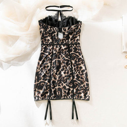 Strapless Corset Mini dress Leopard Lace mesh A-line Tube short dress for club and party