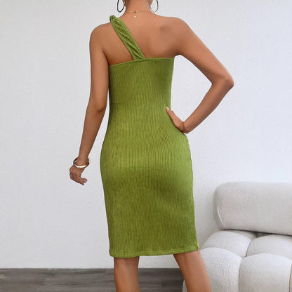 Women’s Off-Shoulder Slant-Neck Slim-Fit Dress – Elegant Bodycon Party & Evening Dress