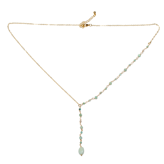 Collier pendentif délicat en amazonite et perles de verre plaqué or