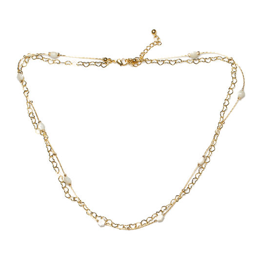 Collier chaîne cœur avec perle blanche plaqué or