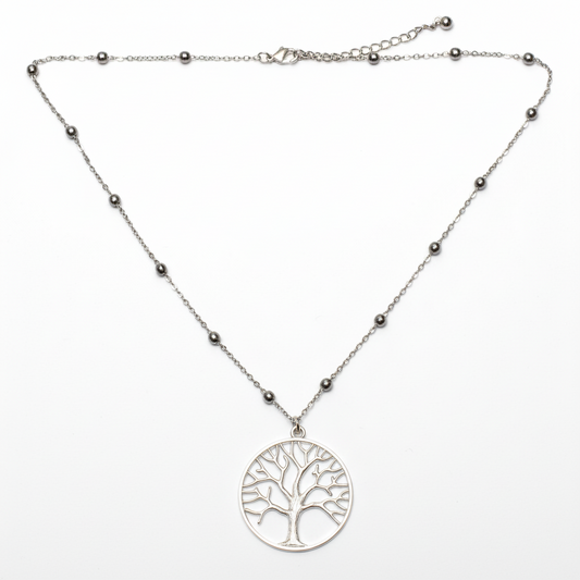 Pendentif Arbre de Vie sur Chaîne Billes - Plaqué Argent