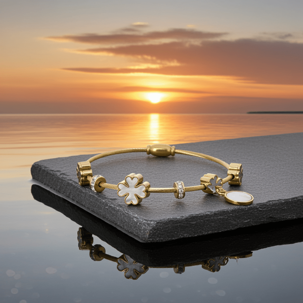 18K Gold Plated 3 Flower Charm Bracelet