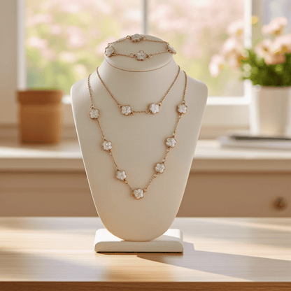 5 leaf Clover Necklace & bracelet set