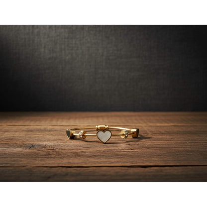 Bracelet jonc charms cœurs noir et blanc | Plaqué or 18 carats
