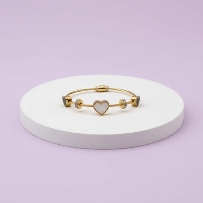 Bracelet jonc charms cœurs noir et blanc | Plaqué or 18 carats
