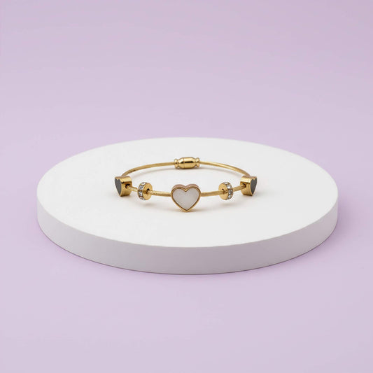 Black and White Heart Charm Bangle | 18k Gold plated