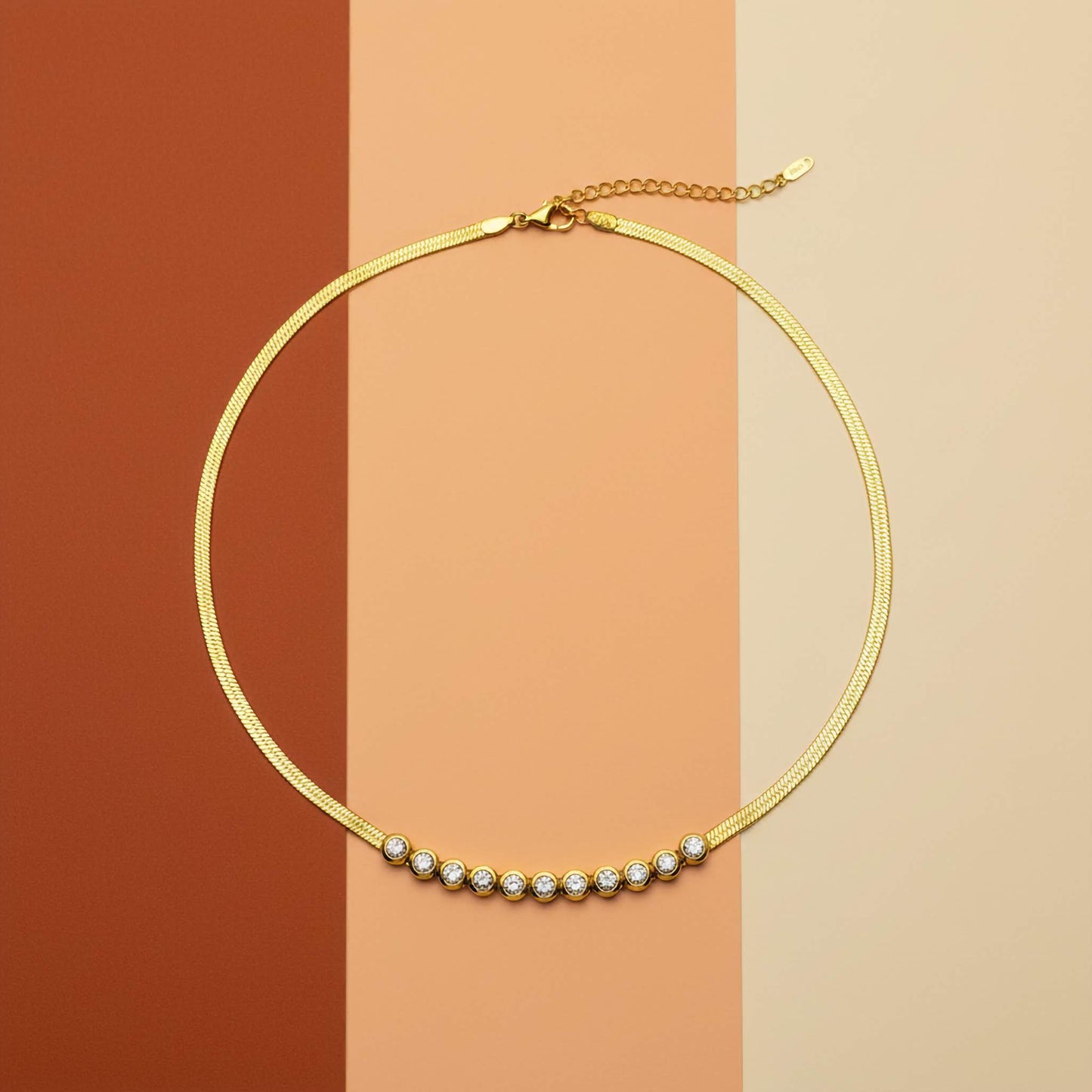 Collier ras-du-cou diamant oxyde de zirconium transparent - Plaqué or 18 carats