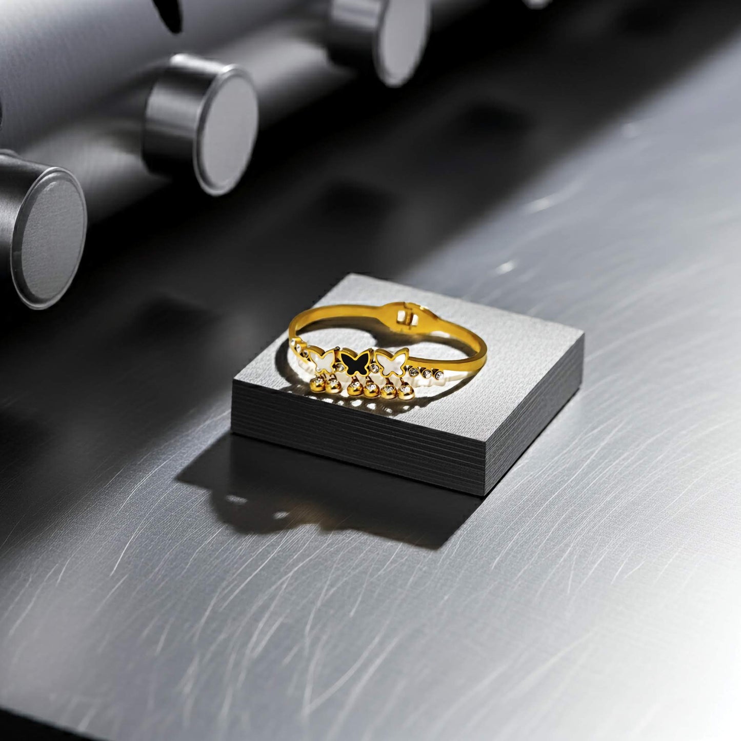 Butterfly Charm Bangle with Zirconia Diamonds