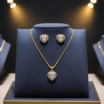 Sparkling Zirconia Heart Jewelry Set in 18K Gold-Plating