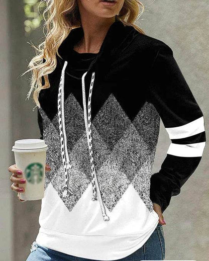 New Fashion Women's Pile Collar Printed Hoodie Pullover Top
