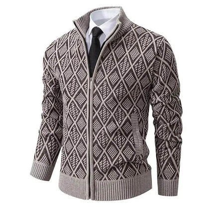 2025 Fall Winter Men Fleece-lined Thick Stand Collar Sweater Cardigan for men