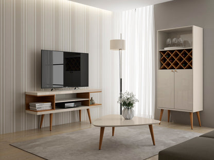 Eureka Modern 53.14" TV Stand with 4 Shelves - Off White Gloss/Maple Cream