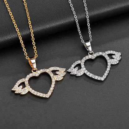 Femmes Mode Ange amour pendentif Collier Or Argent