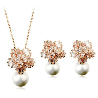 Luxury high-grade bridal pearl necklace earrings set with zircon