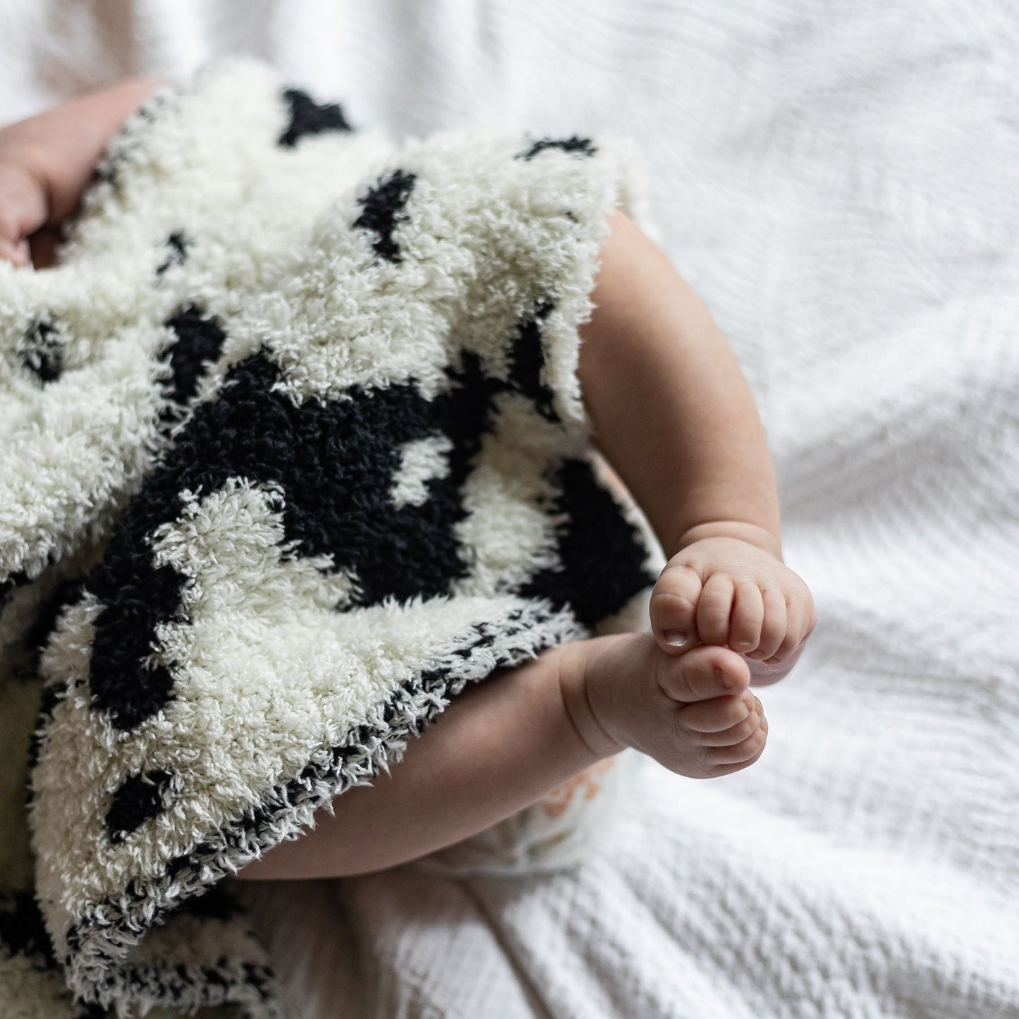 Black & Off-White Cow Print Lovey Baby Blanket
