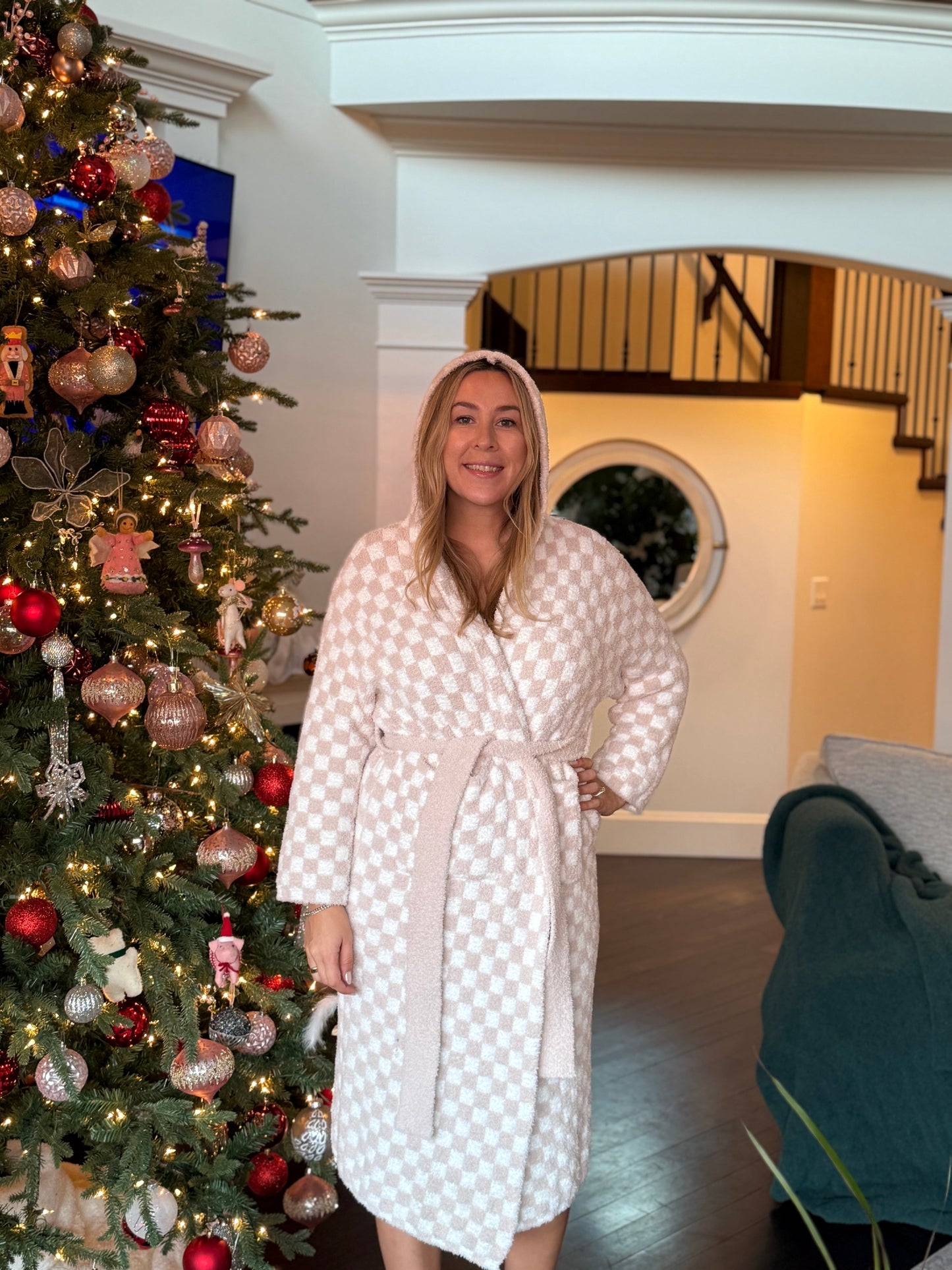 Childrens Check Print Hooded Robe - restocking in April