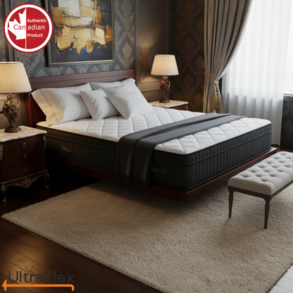 Ensemble matelas et sommier UltraFlex® Opulence, fermeté moyenne, matelas hybride orthopédique – Système avancé de gel rafraîchissant et de ressorts ensachés, fabriqué au Canada, pour un sommeil ininterrompu et un soutien bord à bord