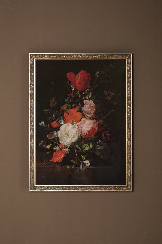 BOUQUET BAROQUE, CADRE VINTAGE ARGENTÉ