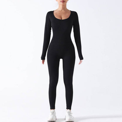 Women’s Seamless Long Sleeve Yoga Jumpsuit, Full Body Activewear One-Piece