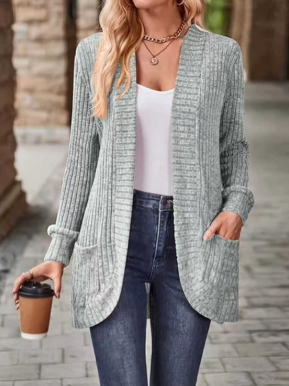 Women’s Relaxed-Fit Mid-Length Winter Coat with Pockets – Casual Autumn Outerwear Jacket